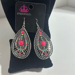 Paparazzi Silver Pink Filigree Earrings